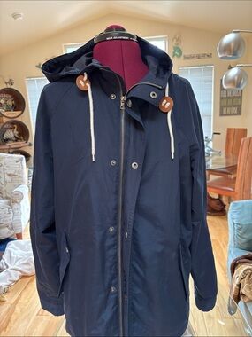 Ladies Navy Hooded Waterproof Jacket - Classic Casual Coat